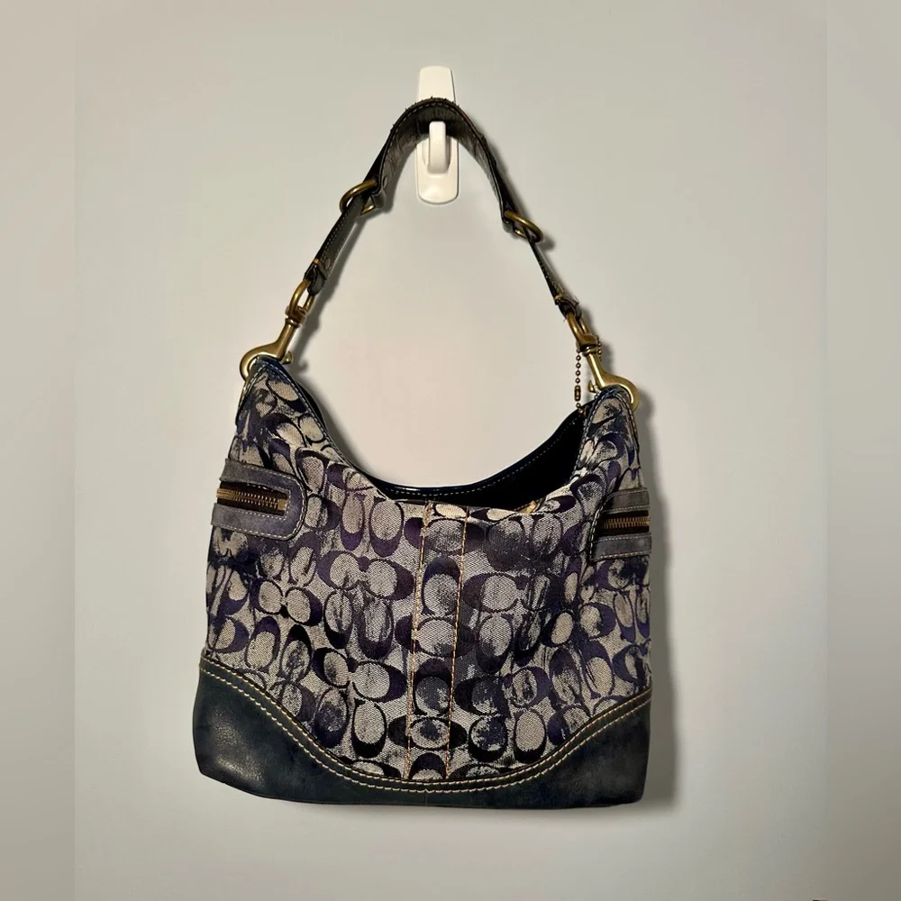 Rare Limited Edition Vintage Coach Y2K Denim Blue Tie-Dye Signature Hobo